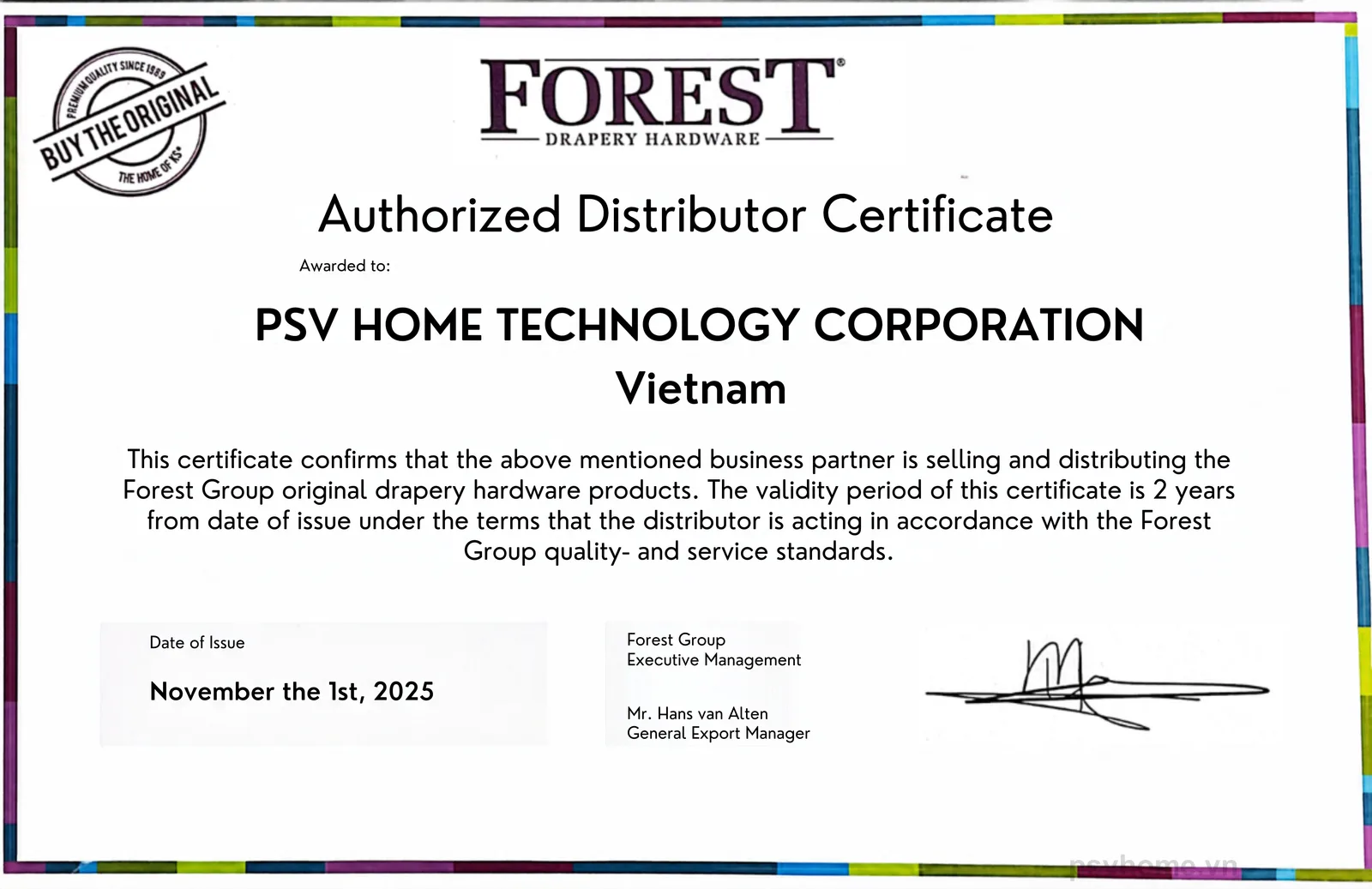 Authorized Distributor Certificate — Forest Group
